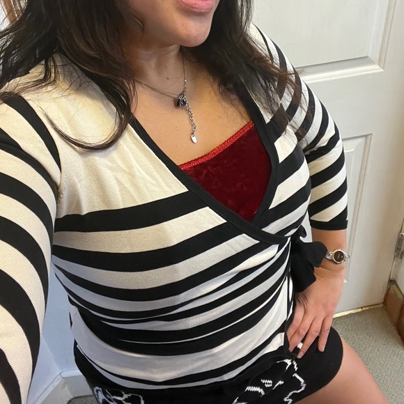 DVF Diane von Furstenberg Ballerina Wrap Tie Up Ribbon Bow Stripe Sweater Ballet - Picture 8 of 12